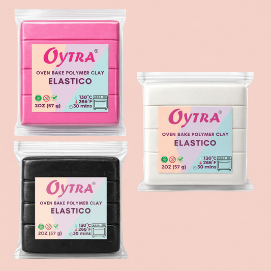 Oytra 3 Colors Polymer Clay Elastico Series Oven Bake Clay 57g/2oz per Colour (Black, White, Pink)