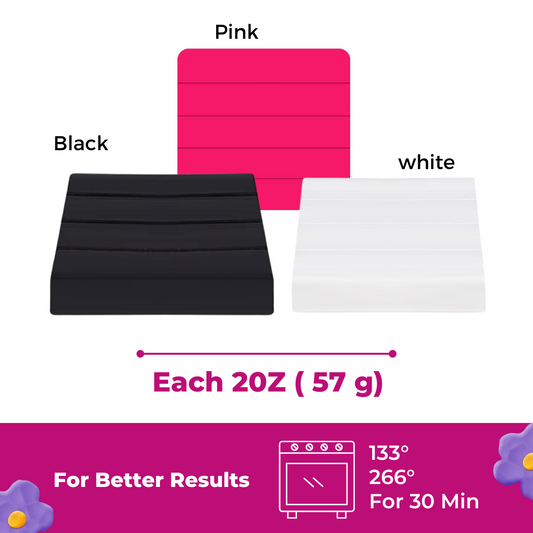 Oytra 3 Colors Polymer Clay Elastico Series Oven Bake Clay 57g/2oz per Colour (Black, White, Pink)
