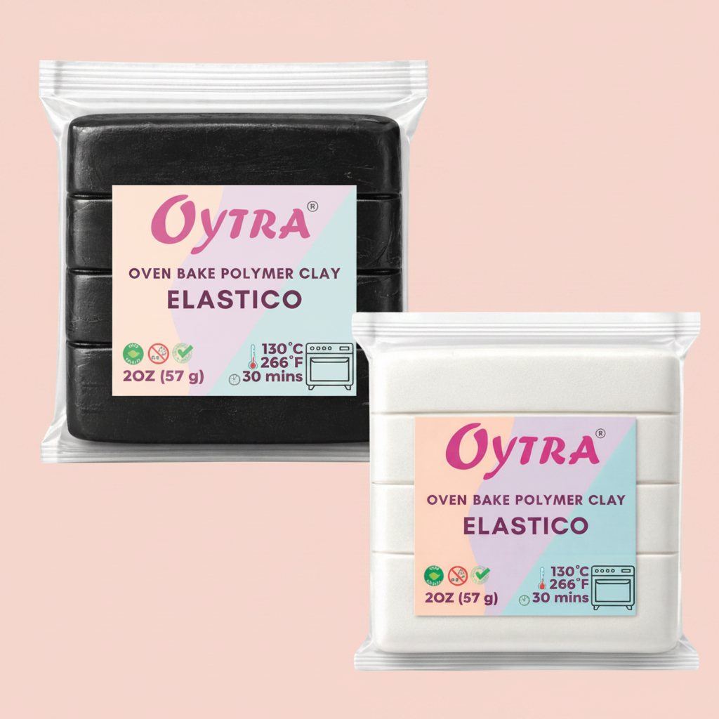 White and Black Polymer Clay Elastico Series 57g / 2OZ Oven Bake Clay
