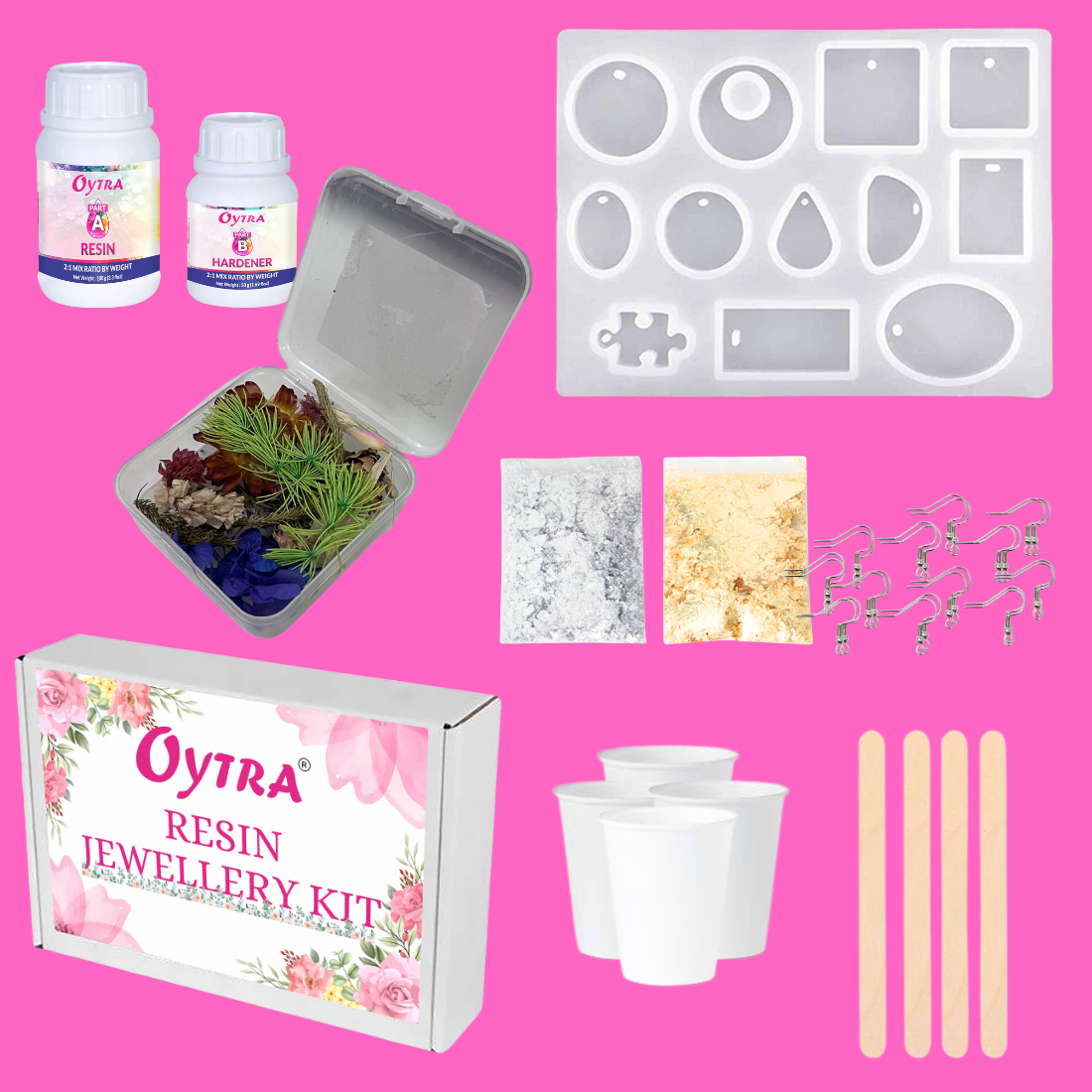 Oytra Resin Art Kit for Jewellery Making DIY Set Combo Mould, Flake and DriedFlowers Twizer Included
