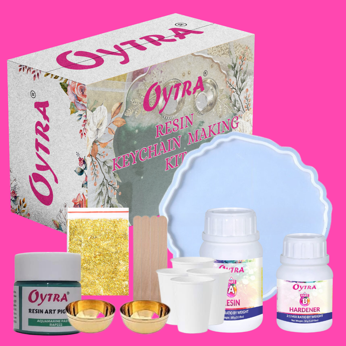 Oytra Resin Art Pooja Thali Making Kit Combo with Moulds and Tools Flake and Color DIY Gifting