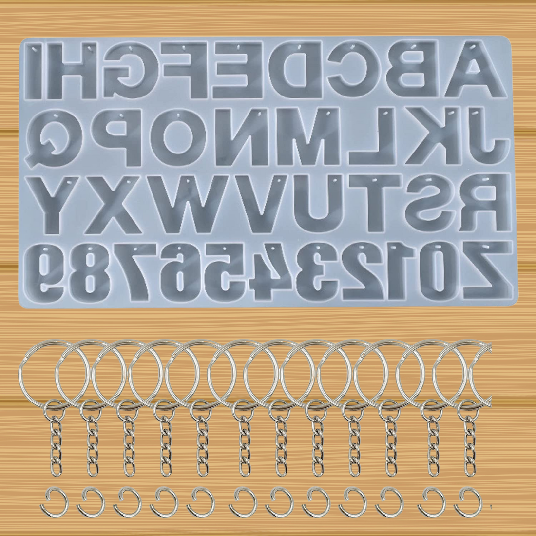 Resin Alphabet & Number Silicone Mould with Keyrings (RESINKIT-08)