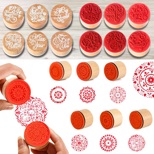 Wooden Round Stamps - Set of 12