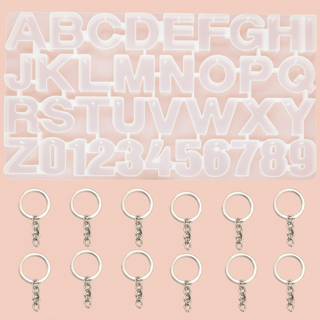 Resin Alphabet & Number Silicone Mould with Keyrings