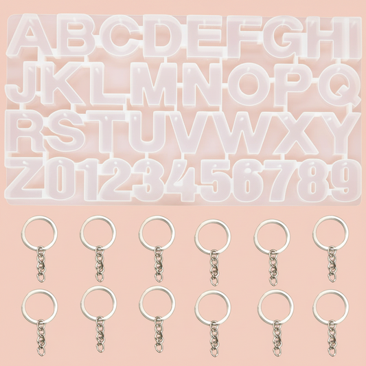 Resin Alphabet & Number Silicone Mould with Keyrings
