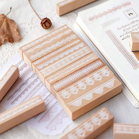 10 Pcs Lace Style Wood Rubber Stamp - Oytra