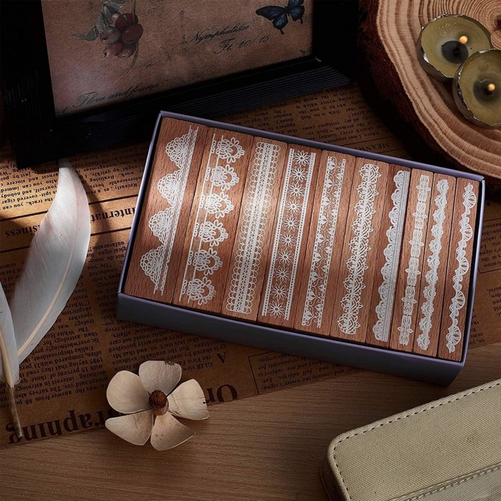 10 Pcs Lace Style Wood Rubber Stamp - Oytra