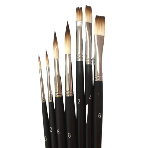  Artist Brushes Filbert Brush Set for Acrylic Oil Gouche and  Watercolor Painting Wooden Handle 6Pcs (Green)