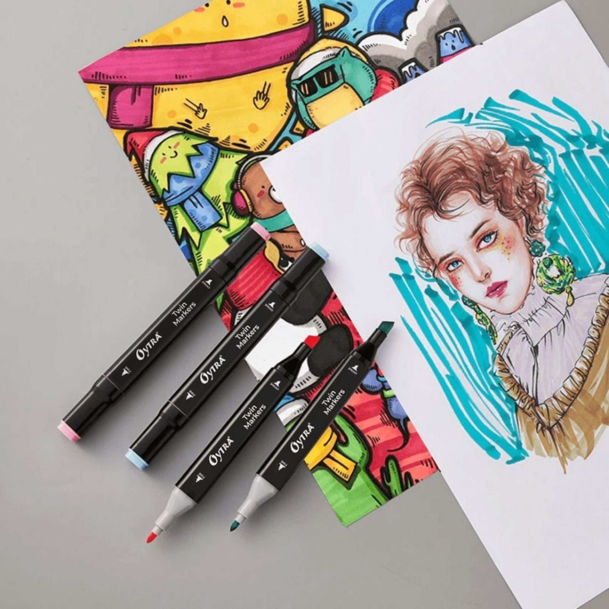 36 Colors Dual Tip Alcohol Markers Bullet and Calligraphy Pens - Oytra