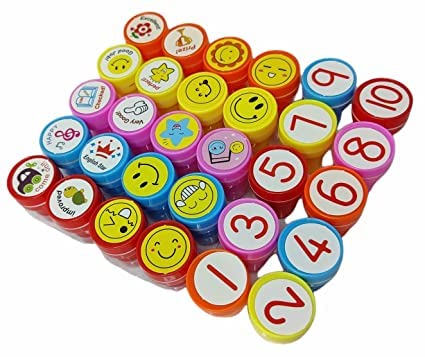 10 Motivation, 10 Emoji and 10 Number Stamper for Kids - Educational Toys Art and Craft School Supplies Set of 30