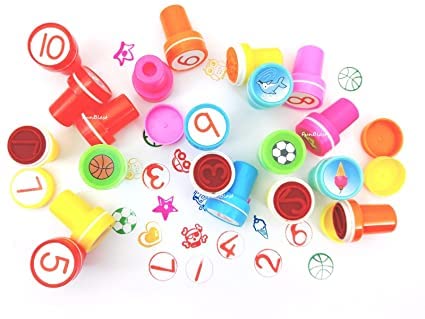 10 Motivation, 10 Emoji and 10 Number Stamper for Kids - Educational Toys Art and Craft School Supplies Set of 30