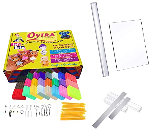 Oytra Polymer Clay 24 Color Oven Bake and Set with Tissue Blade Rolling Plate and Pin Beginners Kit DIY Art and Craft Gift