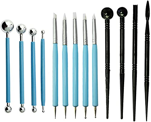 13pcs Polymer Modeling Clay Sculpting Tools, Ball Stylus, Dotting Pen, Silicone Tips, Pottery Ceramic Clay Indentation Tools Set Also for Cake Fondant Decoration and Nail Art
