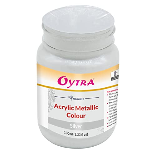 Oytra 100 ml Metallic Acrylic Color Paint Metal Colours for Professionals Artist Hobby Painters DIY Art and Craft Painting Drawings on Canvas (Silver)