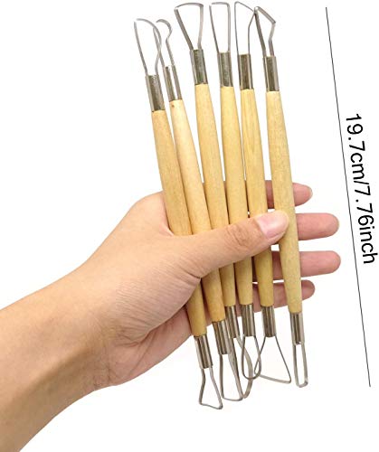 Oytra 6 Piece Steel Modeling Sculpting Tools for Clay Fondant Cake Ceramic Dough Plasticine Plaster Wax with Wooden Handle Double Ended