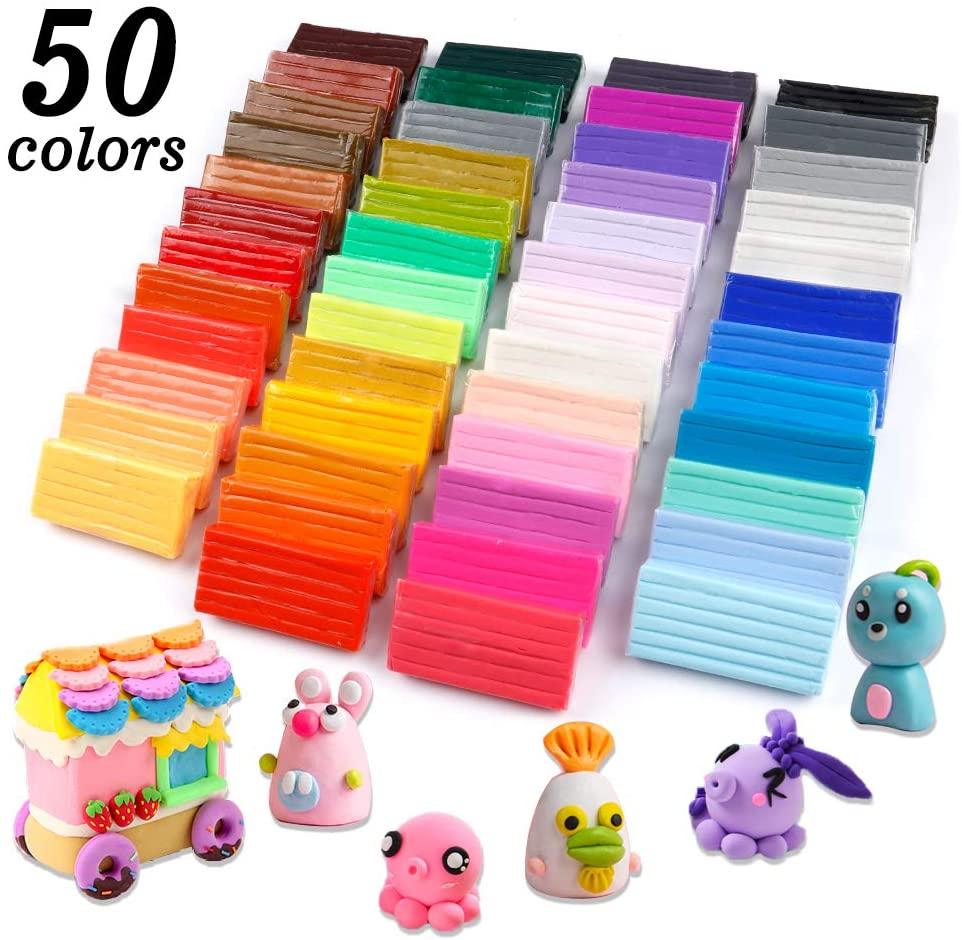Polymer Clay 50 Colors, POZEAN Modeling Clay Kit DIY Oven Bake