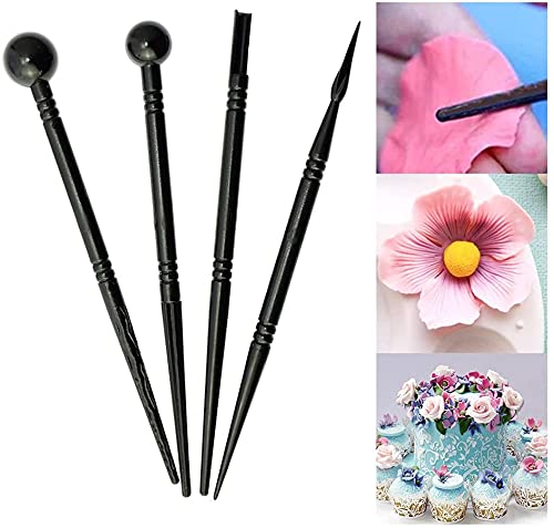Modelling Ball Tools Set of 4 Pcs, Stainless Steel Double-End Dotting Tools Fondant Sugar Craft Decorating Flower Clay Modelling Tools for Shaping