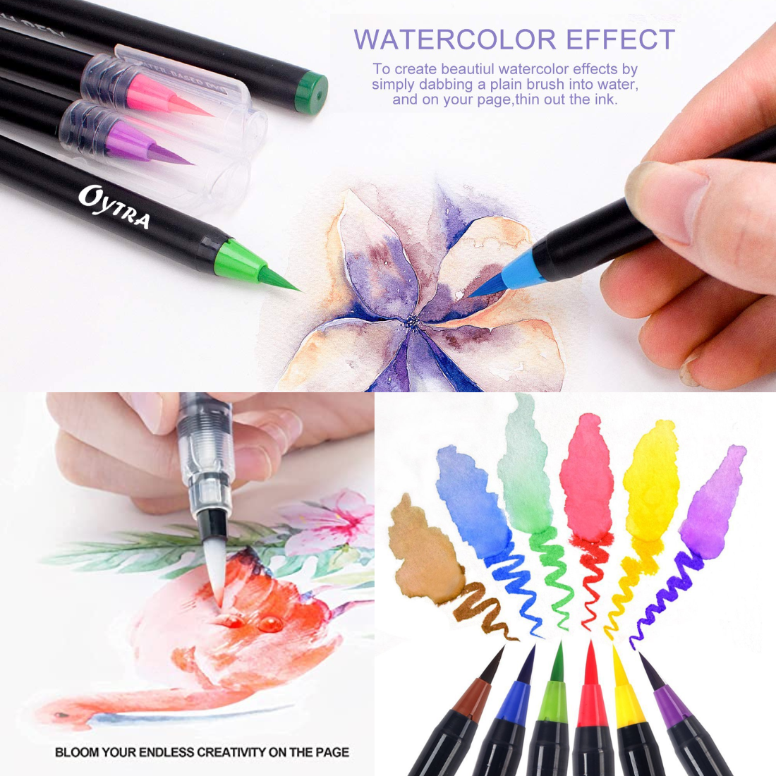 OHUHU Watercolor Brush Markers Pens Set, Ohuhu 36 Colors Water-based Paint  Marker with 12-Sheet Watercolor Pad & A Blending Aqua