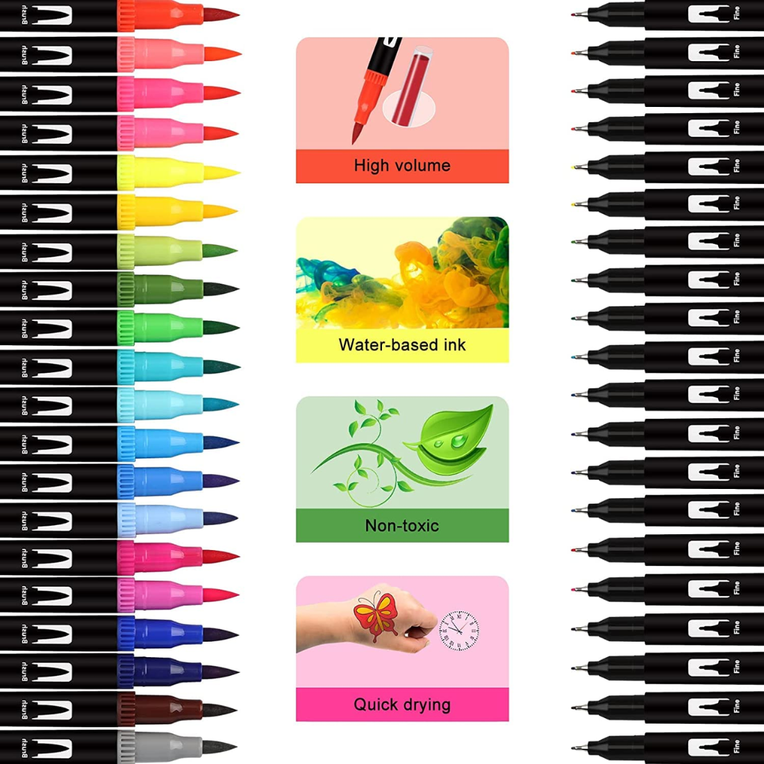 Oytra Brush Pen Set 48 Water Color Brush Pens with Flexible Fiber