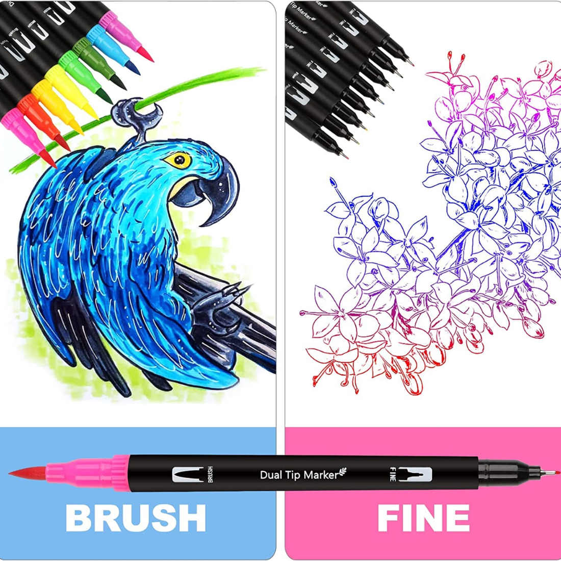 Wynhard 24 Colours Dual Tip Brush Pens Colour Set, Brush Pens 24 Shades Art  Dual Tip