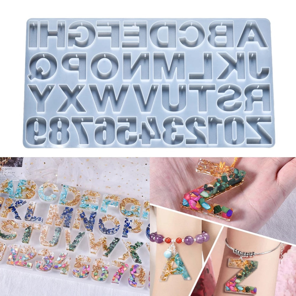 Anezus Alphabet Resin Keychain Molds, Anezus Resin Letter Molds Silicone  Letter Resin Jewelry Molds with Keychains for Resin