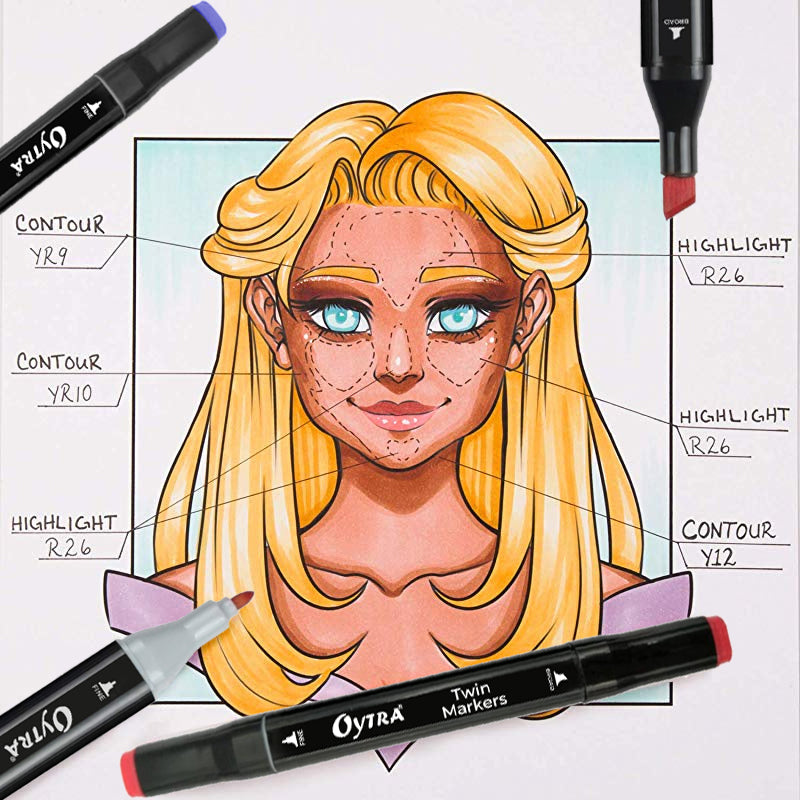 12 Colors Sketch Skin Tones Marker Pen Artist Double