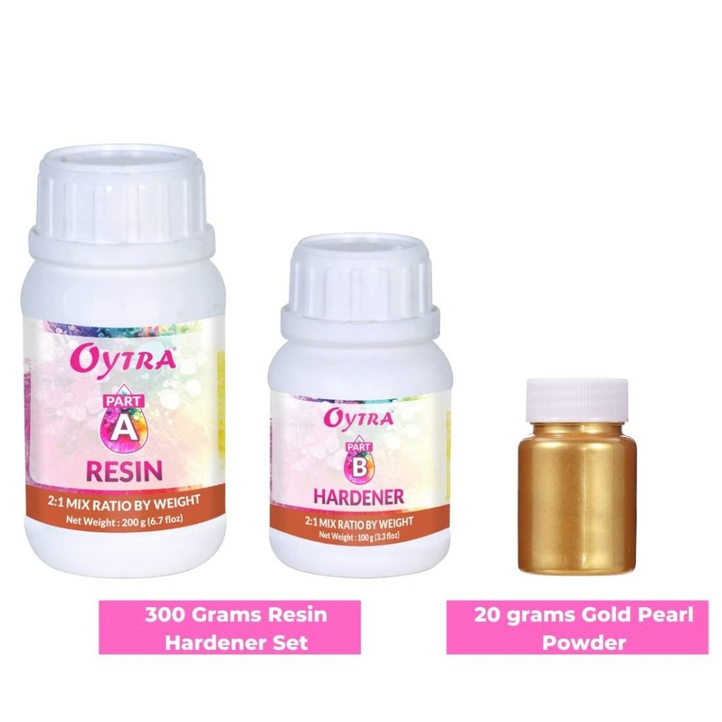 Oytra 300 Grams Resin Art Kit for Beginner with Gold Peral Mica Powder Combo DIY Set Combo Hardener - Oytra