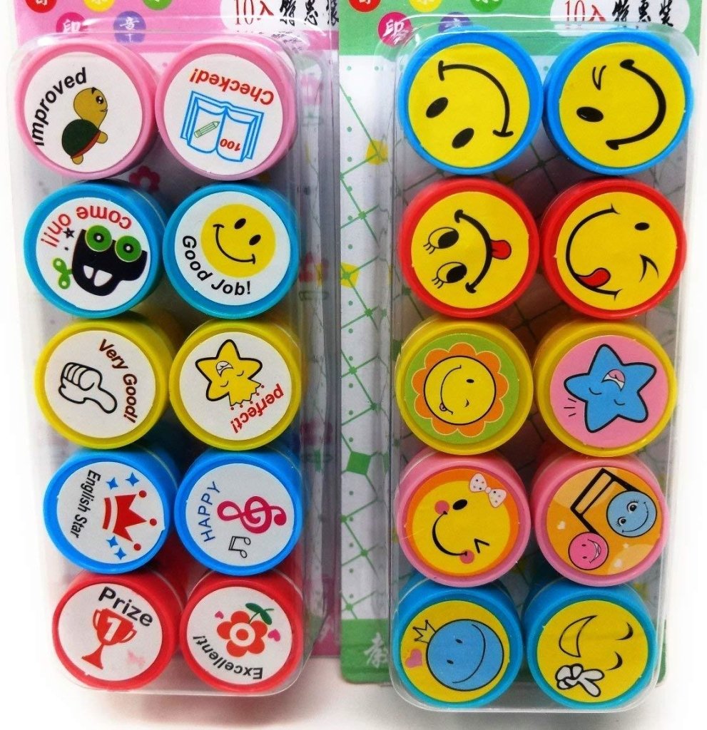 Emoticon Stampers for Kids, Pack of 24, Pre-Inked Smile Stampers