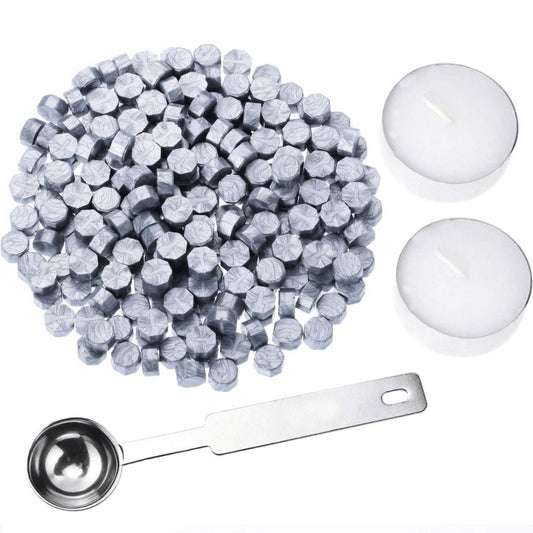 Wax Sealing Kit with 100 Beads (SILVER), 1 Heating Spoon 5ml and 2 Candles - Oytra