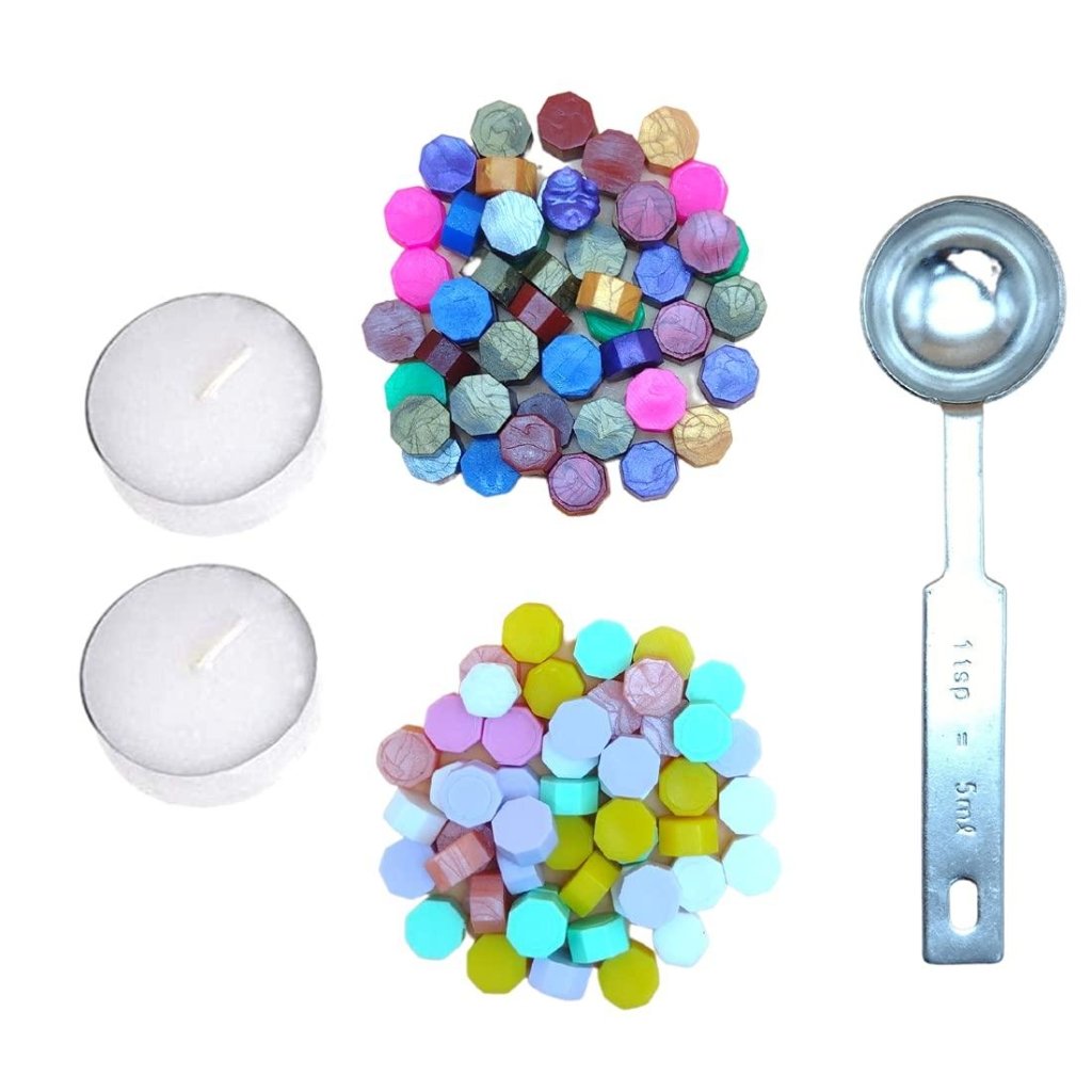Wax Sealing Kit with 100 Wax Beads (MULTICOLOR), 1 Heating Spoon,  2 Candles - Oytra