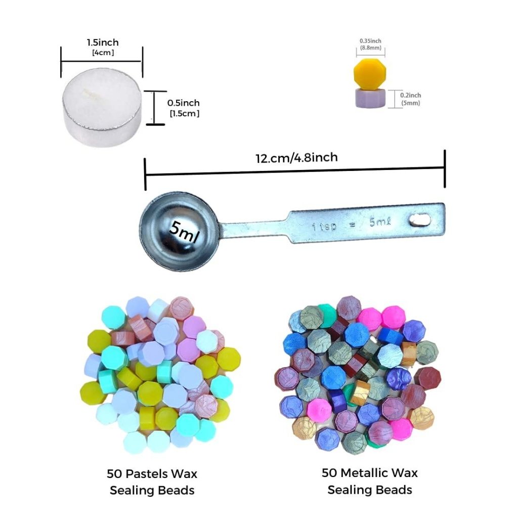 Wax Sealing Kit with 100 Wax Beads (MULTICOLOR), 1 Heating Spoon,  2 Candles - Oytra